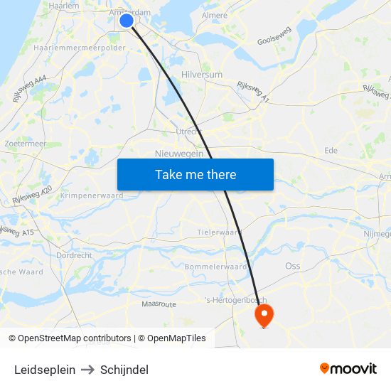 Leidseplein to Schijndel map