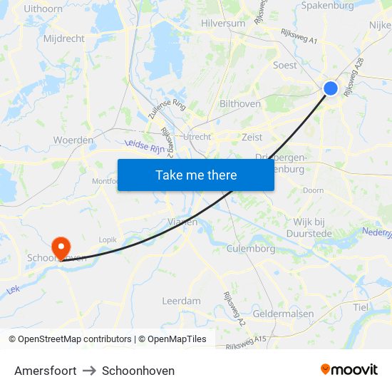 Amersfoort to Schoonhoven map