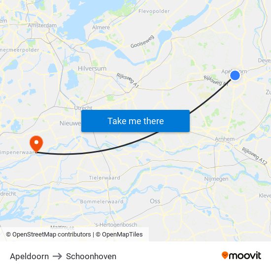 Apeldoorn to Schoonhoven map