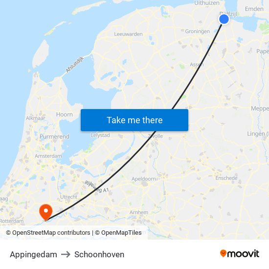 Appingedam to Schoonhoven map