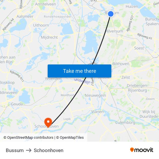 Bussum to Schoonhoven map