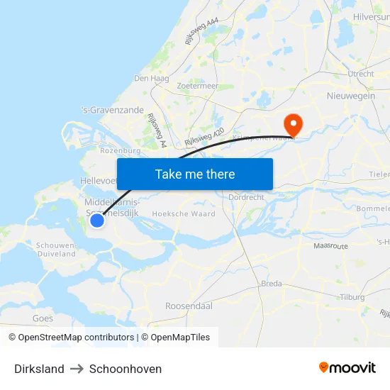 Dirksland to Schoonhoven map
