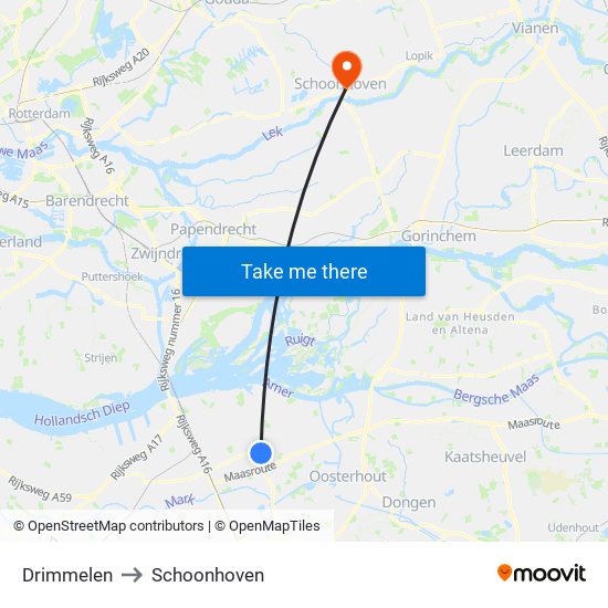 Drimmelen to Schoonhoven map