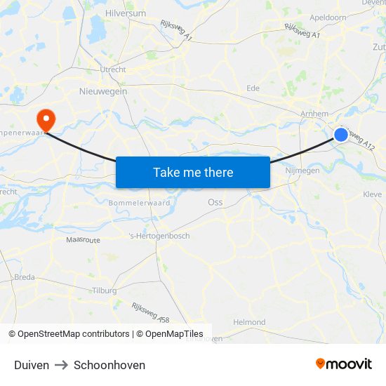 Duiven to Schoonhoven map