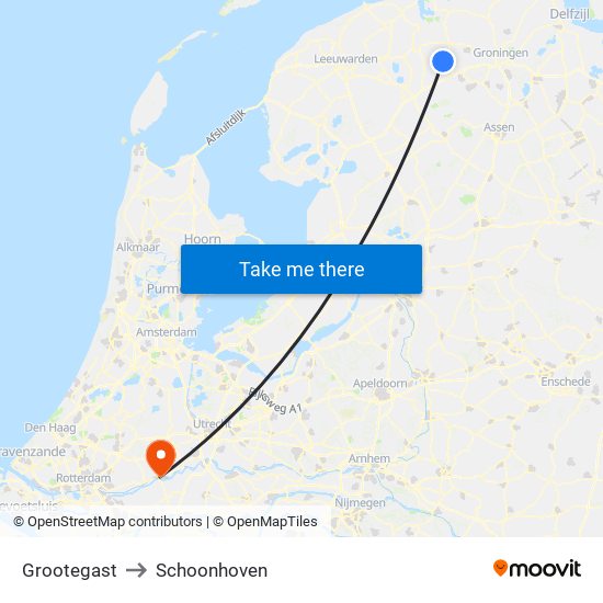 Grootegast to Schoonhoven map