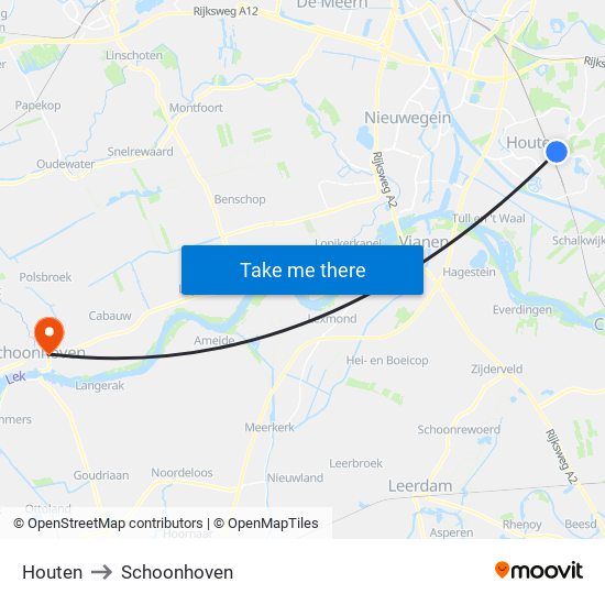 Houten to Schoonhoven map