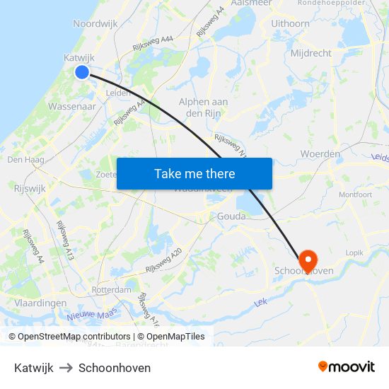 Katwijk to Schoonhoven map