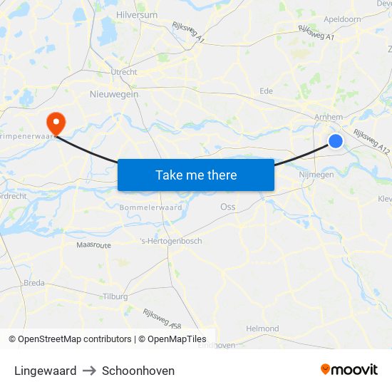 Lingewaard to Schoonhoven map