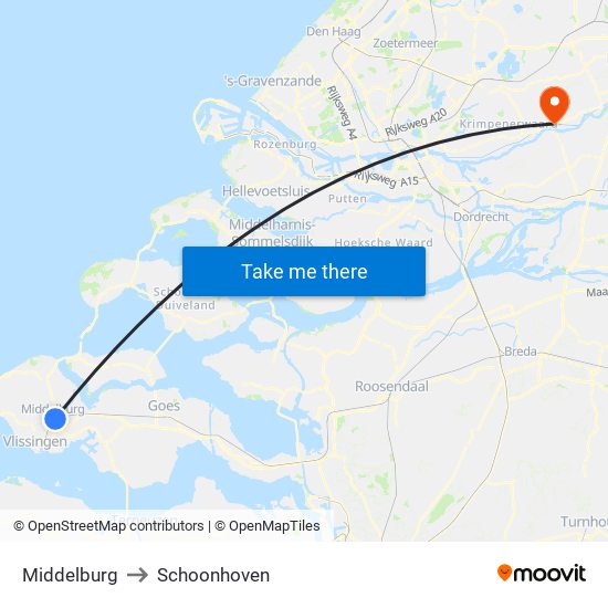 Middelburg to Schoonhoven map