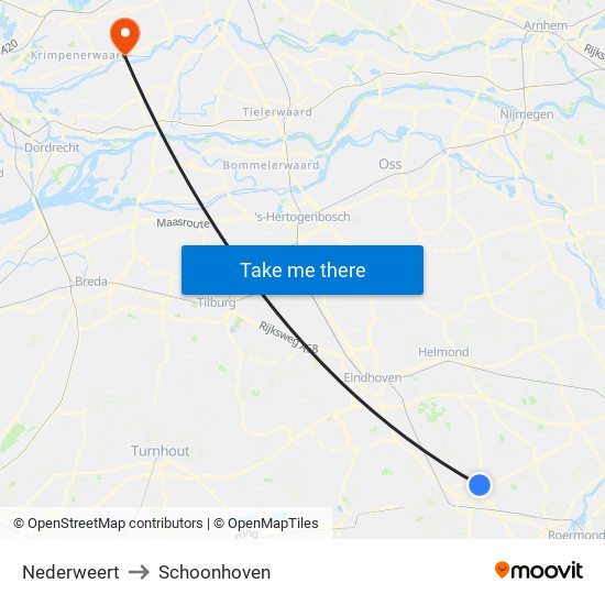 Nederweert to Schoonhoven map