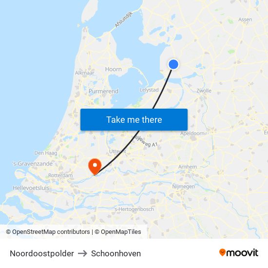 Noordoostpolder to Schoonhoven map