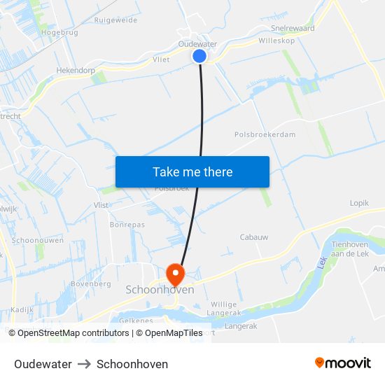 Oudewater to Schoonhoven map