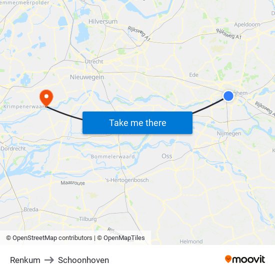 Renkum to Schoonhoven map