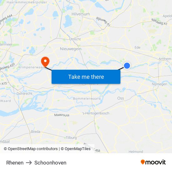 Rhenen to Schoonhoven map