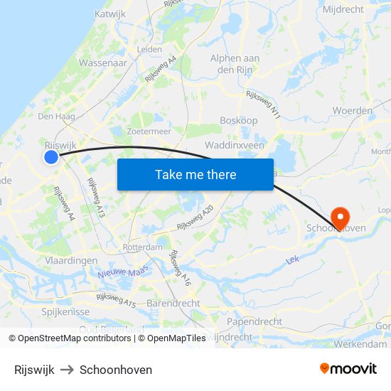 Rijswijk to Schoonhoven map