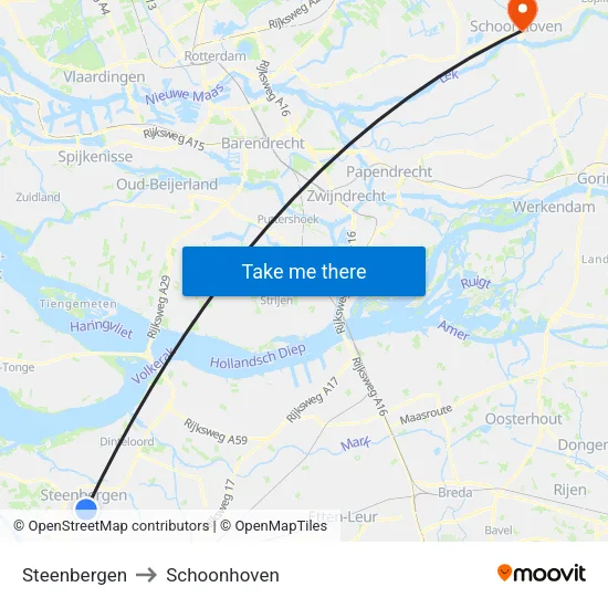 Steenbergen to Schoonhoven map