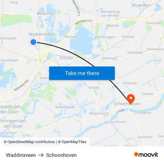 Waddinxveen to Schoonhoven map