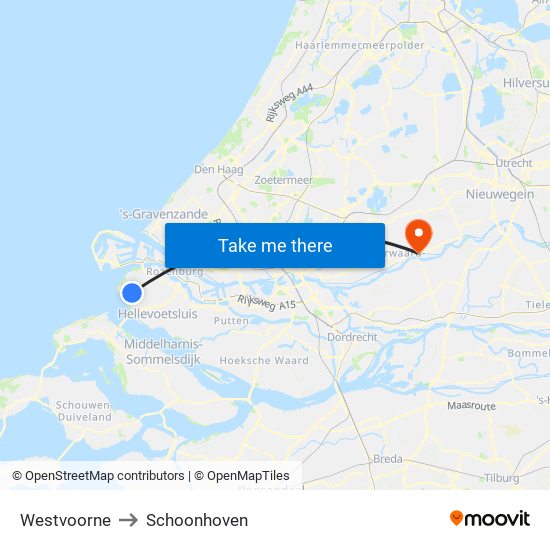 Westvoorne to Schoonhoven map