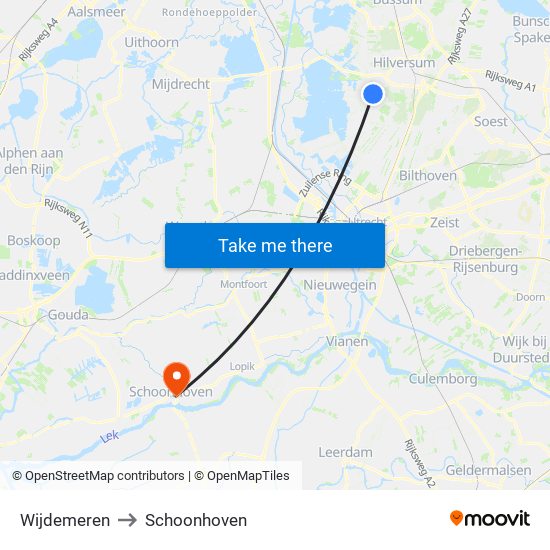 Wijdemeren to Schoonhoven map