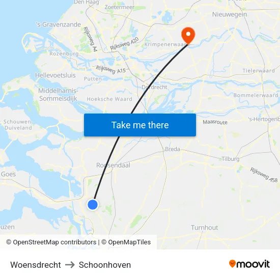 Woensdrecht to Schoonhoven map