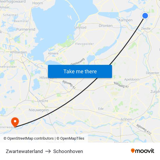 Zwartewaterland to Schoonhoven map