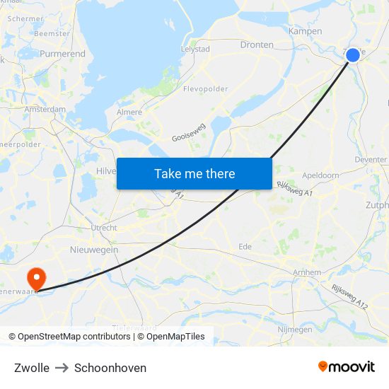 Zwolle to Schoonhoven map
