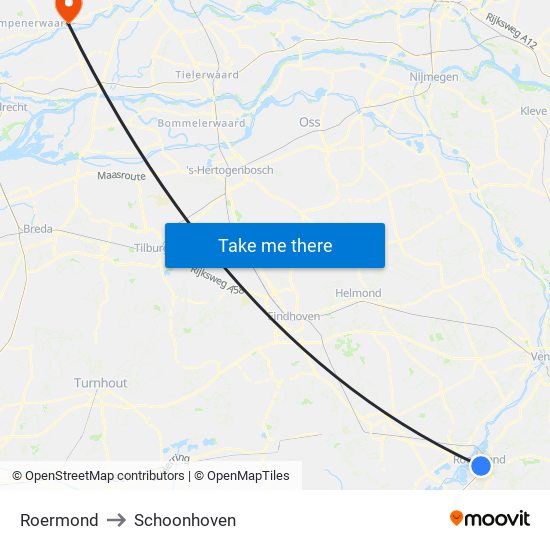 Roermond to Schoonhoven map