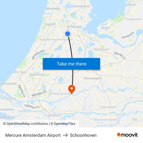 Mercure Amsterdam Airport to Schoonhoven map