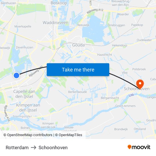 Rotterdam to Schoonhoven map
