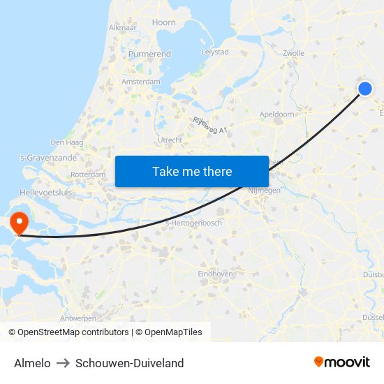 Almelo to Schouwen-Duiveland map