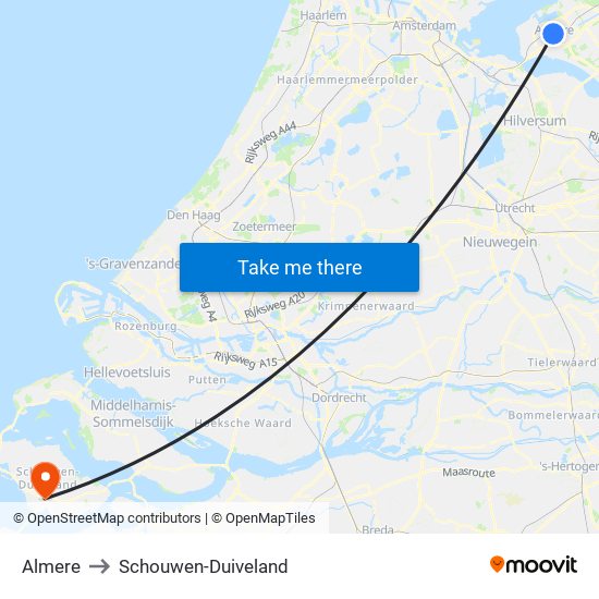 Almere to Schouwen-Duiveland map