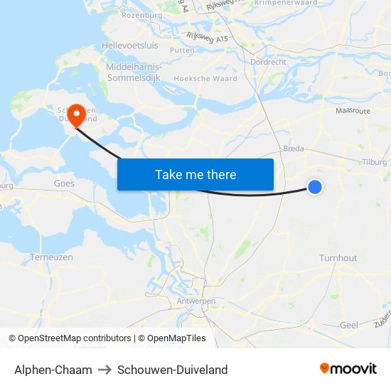 Alphen-Chaam to Schouwen-Duiveland map