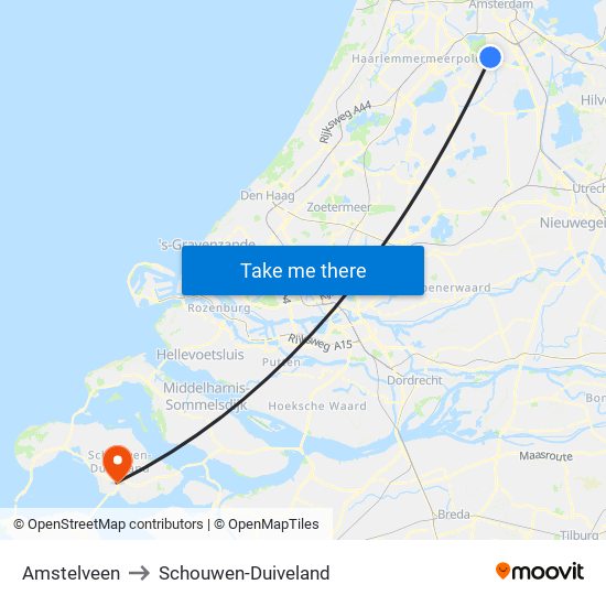 Amstelveen to Schouwen-Duiveland map