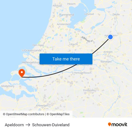 Apeldoorn to Schouwen-Duiveland map