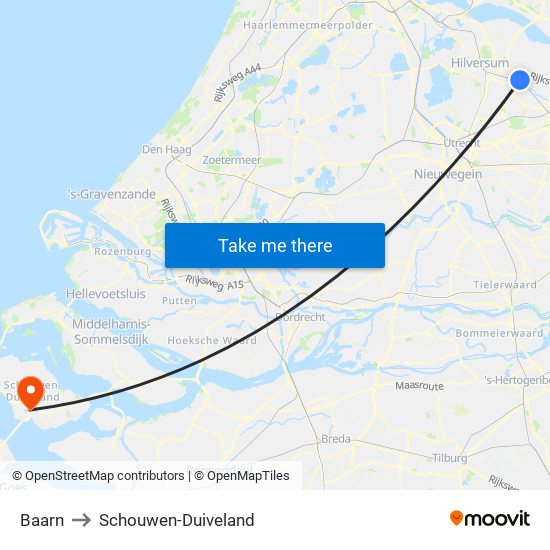 Baarn to Schouwen-Duiveland map