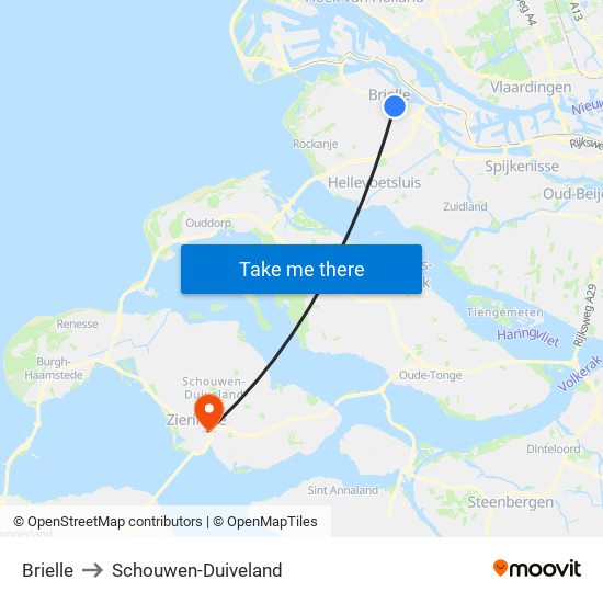 Brielle to Schouwen-Duiveland map