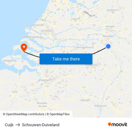 Cuijk to Schouwen-Duiveland map