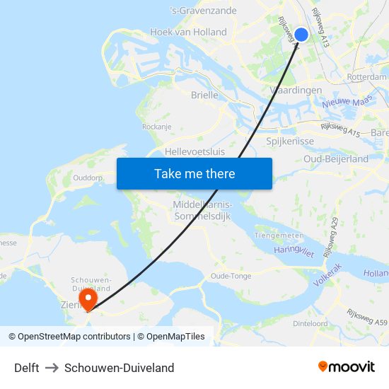 Delft to Schouwen-Duiveland map