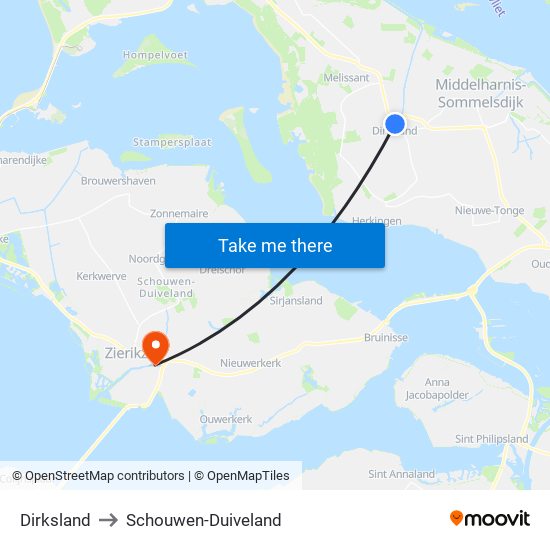 Dirksland to Schouwen-Duiveland map