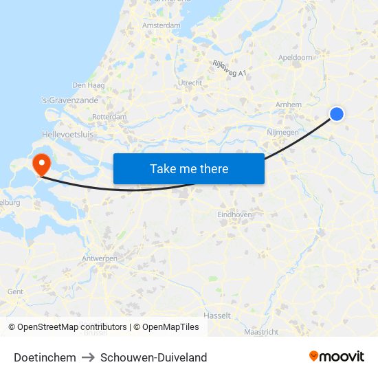 Doetinchem to Schouwen-Duiveland map