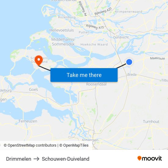 Drimmelen to Schouwen-Duiveland map