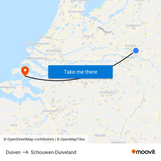 Duiven to Schouwen-Duiveland map