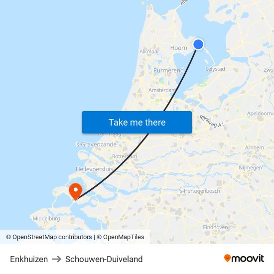 Enkhuizen to Schouwen-Duiveland map