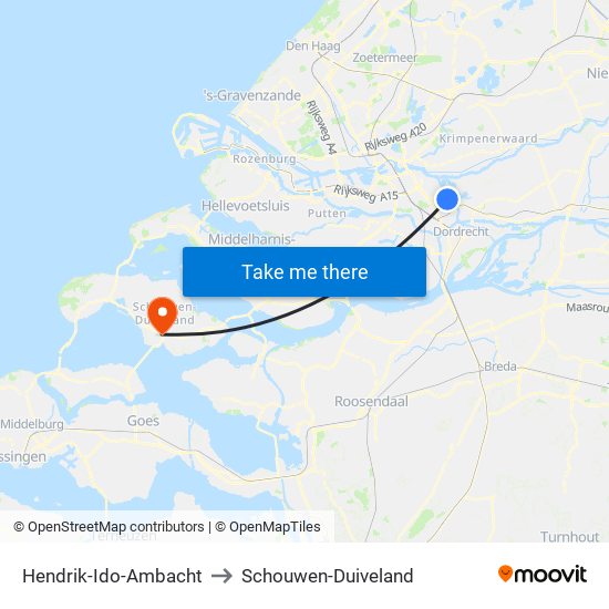 Hendrik-Ido-Ambacht to Schouwen-Duiveland map