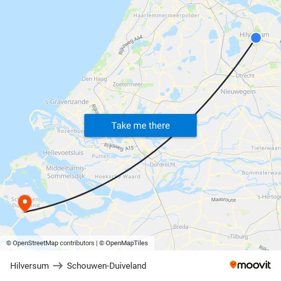 Hilversum to Schouwen-Duiveland map