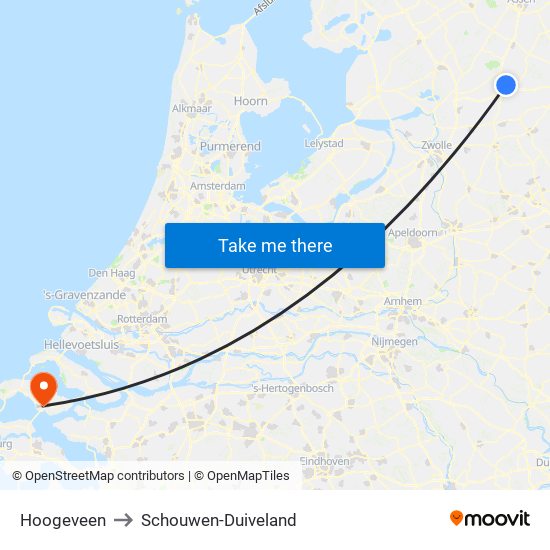 Hoogeveen to Schouwen-Duiveland map