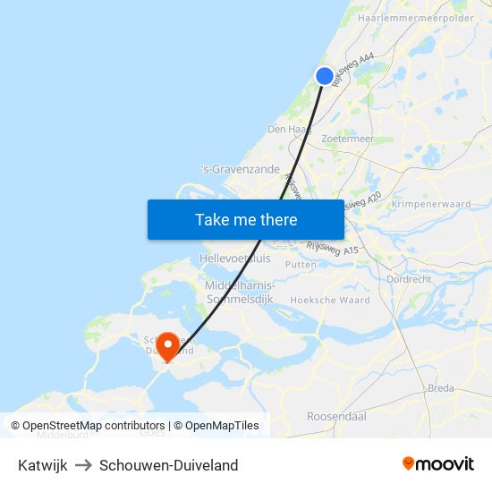 Katwijk to Schouwen-Duiveland map