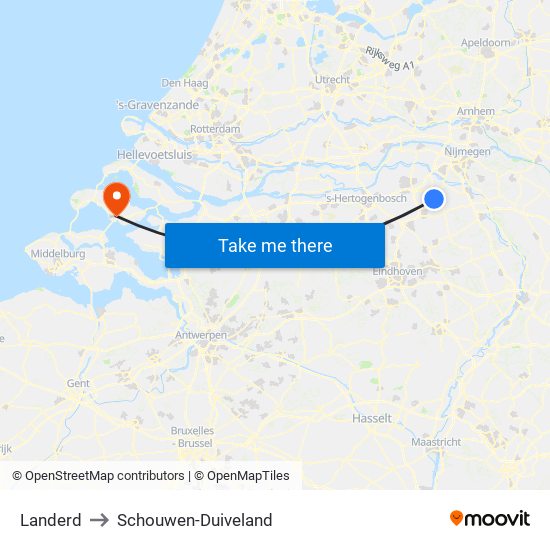 Landerd to Schouwen-Duiveland map