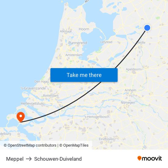 Meppel to Schouwen-Duiveland map