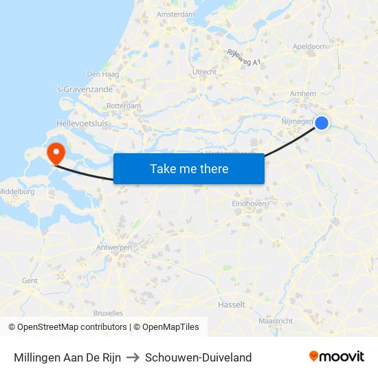 Millingen Aan De Rijn to Schouwen-Duiveland map